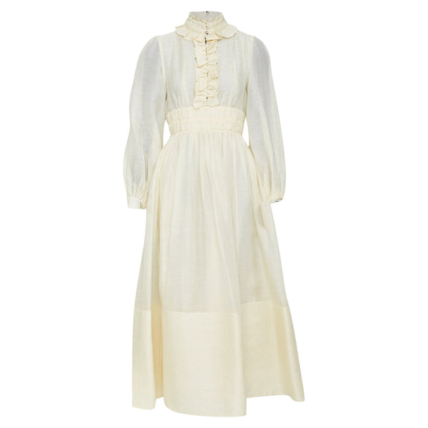 Women's Zimmermann ruffle trim linen silk midi dress