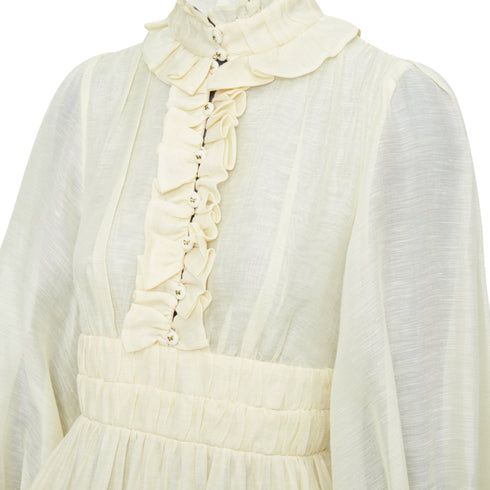 Women's Zimmermann ruffle trim linen silk midi dress