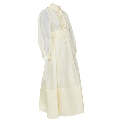 Women's Zimmermann ruffle trim linen silk midi dress