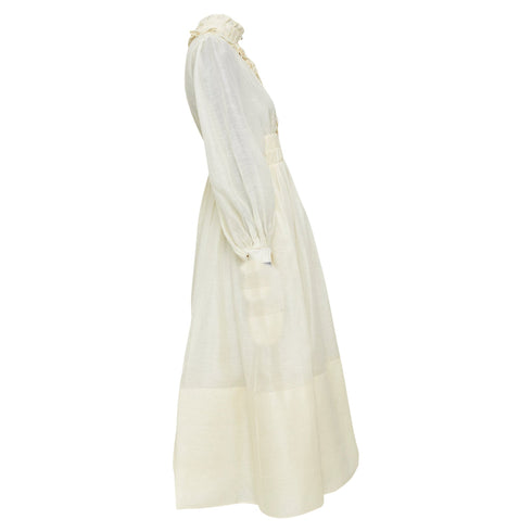 Women's Zimmermann ruffle trim linen silk midi dress