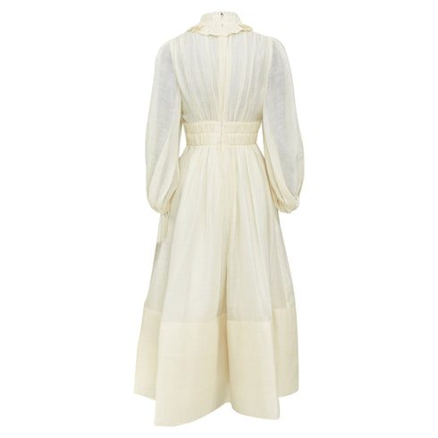 Women's Zimmermann ruffle trim linen silk midi dress