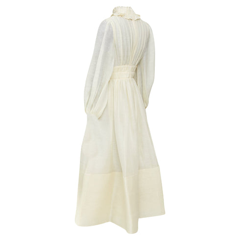 Women's Zimmermann ruffle trim linen silk midi dress