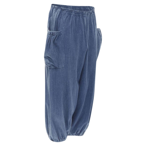 Women's Comme des Garcons washed denim cargo bubble jeans