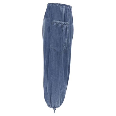 Women's Comme des Garcons washed denim cargo bubble jeans