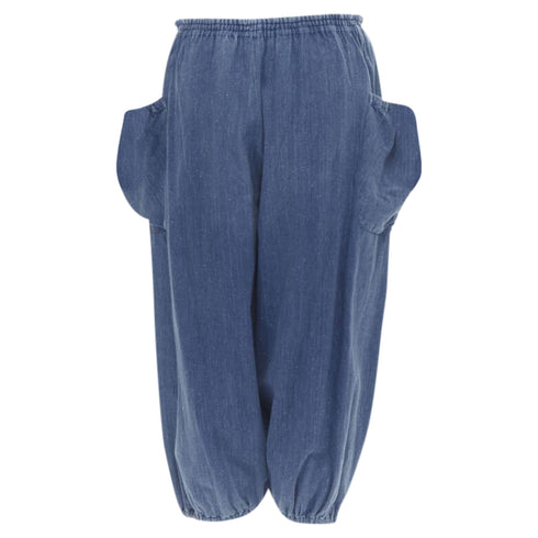 Women's Comme des Garcons washed denim cargo bubble jeans