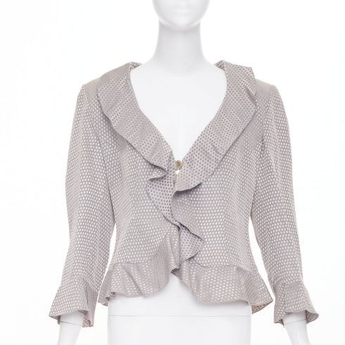 Women's Giorgio Armani honeycomb woven linen blend ruffle jacket