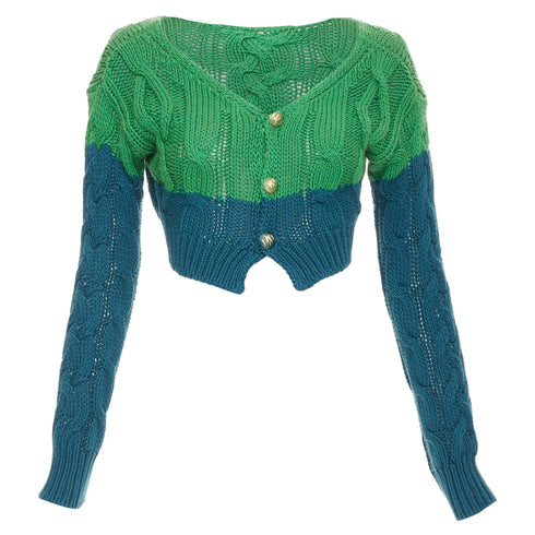 Women's Etro bicolor mixed cable knit cropped cardigan