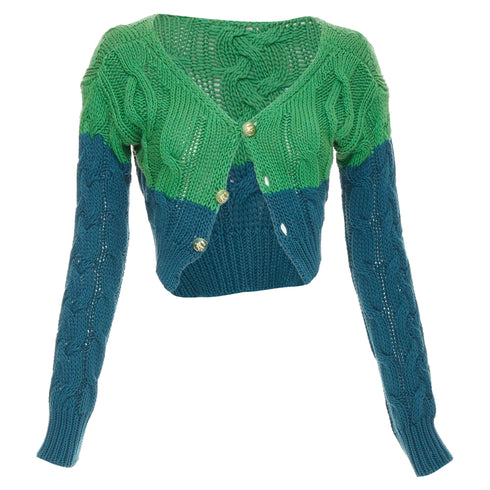 Women's Etro bicolor mixed cable knit cropped cardigan