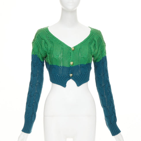 Women's Etro bicolor mixed cable knit cropped cardigan