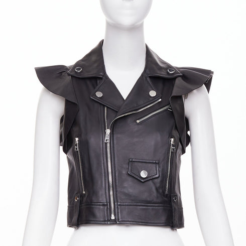 Women's Red Valentino leather ruffle biker vest jacket