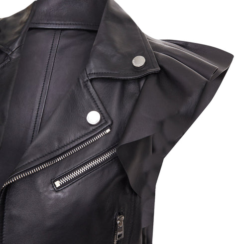 Women's Red Valentino leather ruffle biker vest jacket