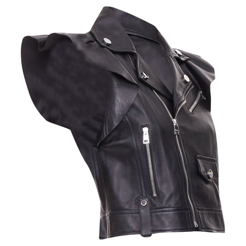 Women's Red Valentino leather ruffle biker vest jacket