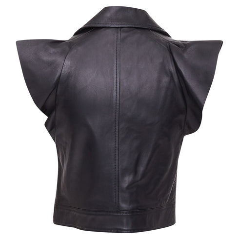 Women's Red Valentino leather ruffle biker vest jacket