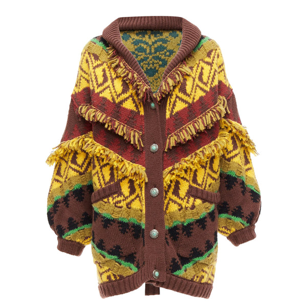 Women's Etro wool blend fringe trimmed jacquard cardigan
