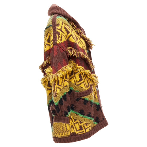 Women's Etro wool blend fringe trimmed jacquard cardigan