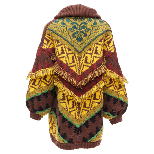 Women's Etro wool blend fringe trimmed jacquard cardigan