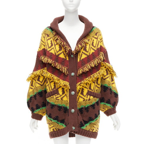 Women's Etro wool blend fringe trimmed jacquard cardigan