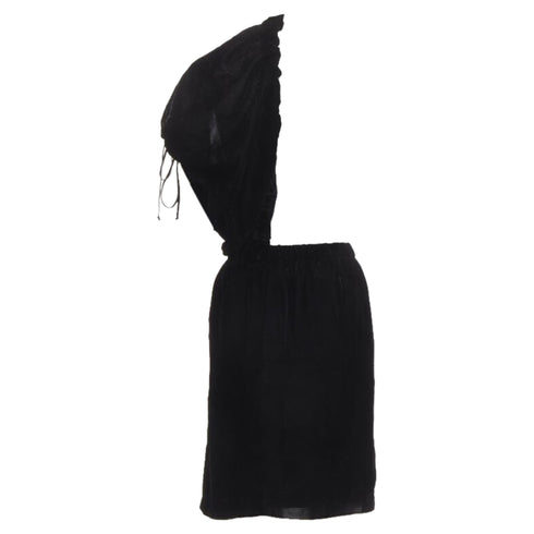 Women's Comme des Garcons velvet drawstring sash knee length skirt