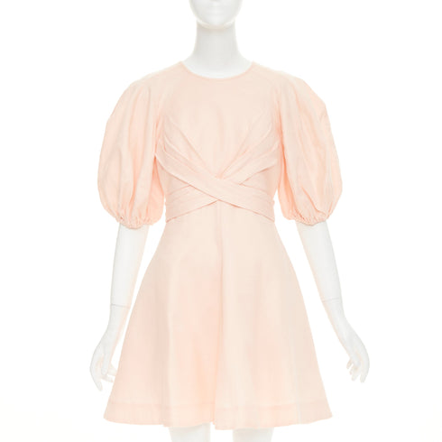 Women's Zimmermann wrap bodice linen puff sleeve dress