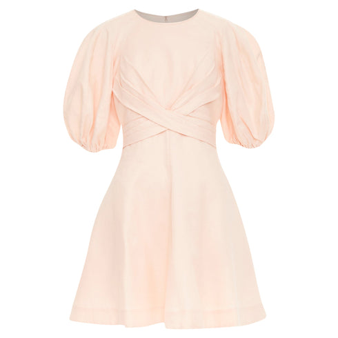 Women's Zimmermann wrap bodice linen puff sleeve dress
