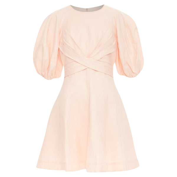 Women's Zimmermann wrap bodice linen puff sleeve dress