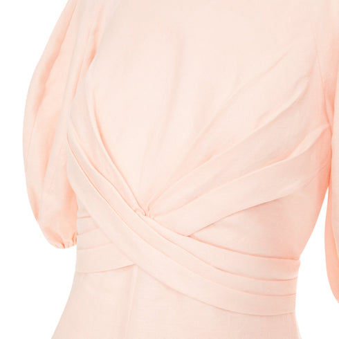 Women's Zimmermann wrap bodice linen puff sleeve dress
