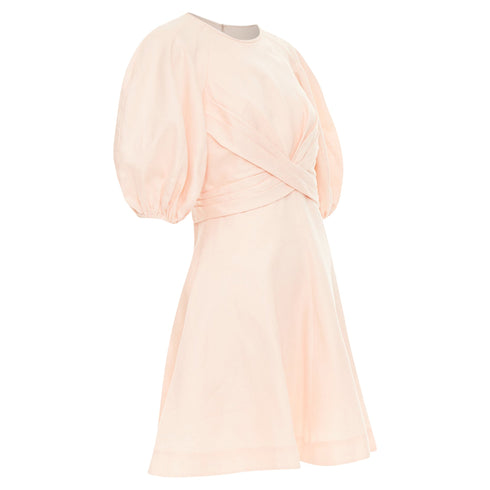 Women's Zimmermann wrap bodice linen puff sleeve dress