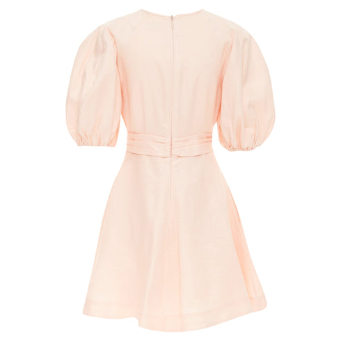 Women's Zimmermann wrap bodice linen puff sleeve dress