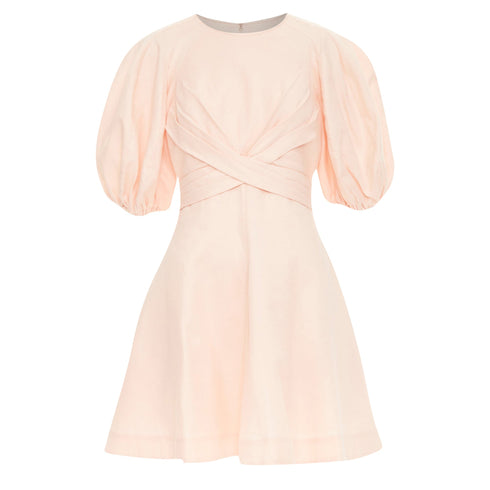 Women's Zimmermann wrap bodice linen puff sleeve dress