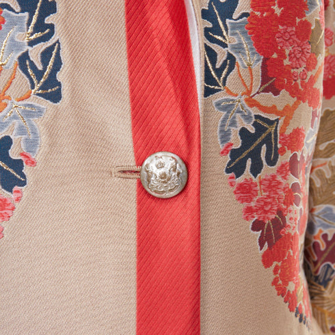 Women's Etro taupe red placed floral cotton blend overcoat