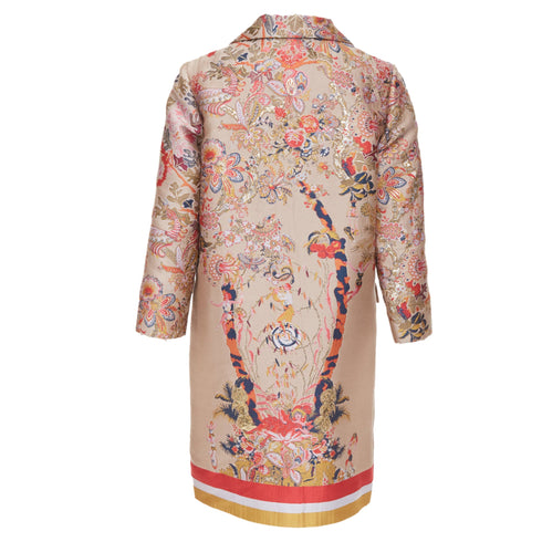 Women's Etro taupe red placed floral cotton blend overcoat