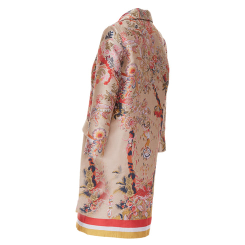 Women's Etro taupe red placed floral cotton blend overcoat