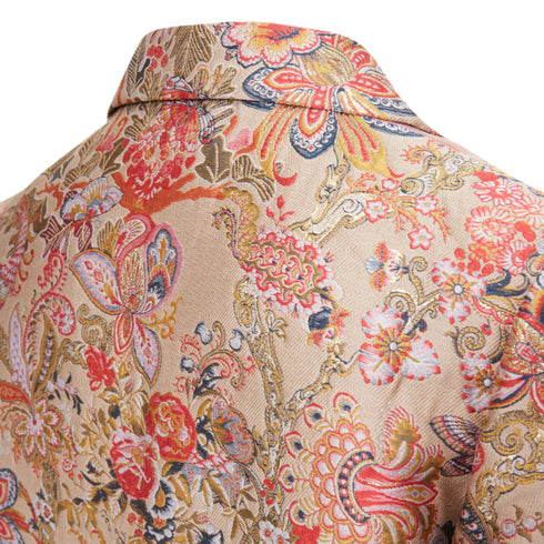 Women's Etro taupe red placed floral cotton blend overcoat
