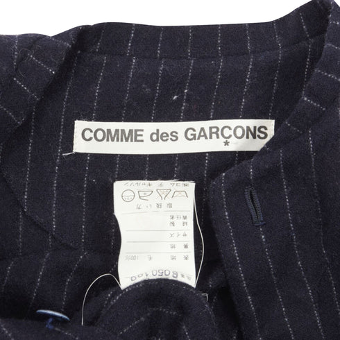 Women's Comme des Garcons navy blue pinstripe wool baseball shirt