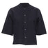 Women's Comme des Garcons navy blue pinstripe wool baseball shirt