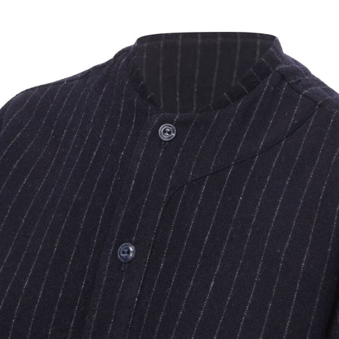 Women's Comme des Garcons navy blue pinstripe wool baseball shirt