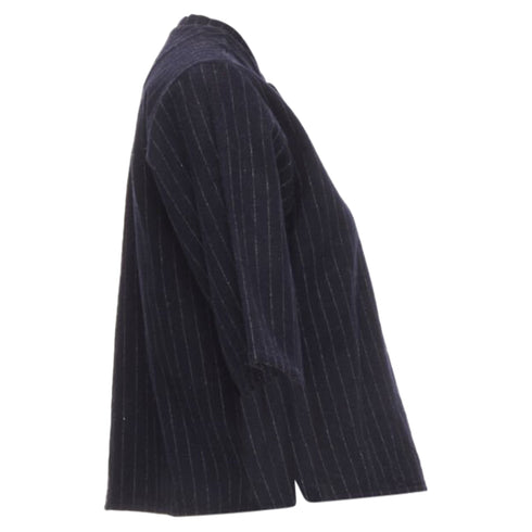 Women's Comme des Garcons navy blue pinstripe wool baseball shirt