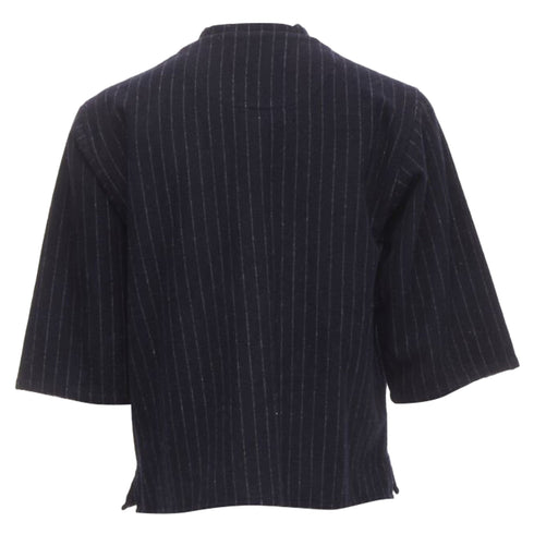 Women's Comme des Garcons navy blue pinstripe wool baseball shirt