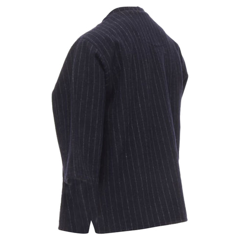 Women's Comme des Garcons navy blue pinstripe wool baseball shirt