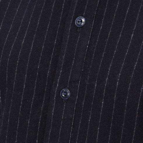 Women's Comme des Garcons navy blue pinstripe wool baseball shirt