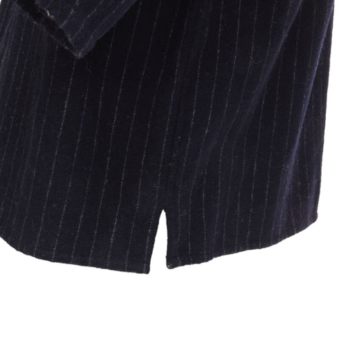 Women's Comme des Garcons navy blue pinstripe wool baseball shirt