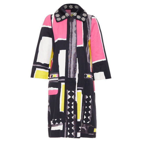 Women's Kenzo Defile abstract geometric crystal collar coat