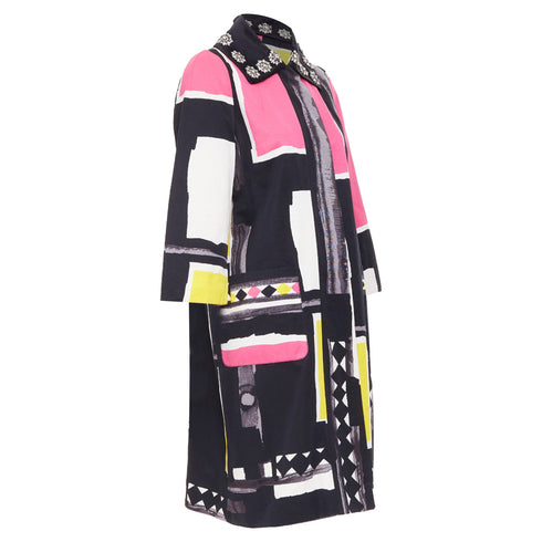 Women's Kenzo Defile abstract geometric crystal collar coat