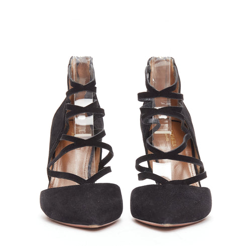 Women's Aquazzura Electric suede criss cross strappy booties pump