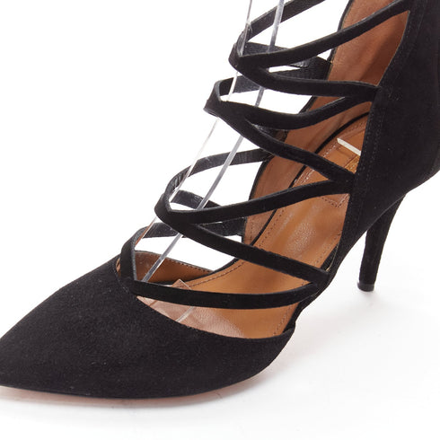 Women's Aquazzura Electric suede criss cross strappy booties pump