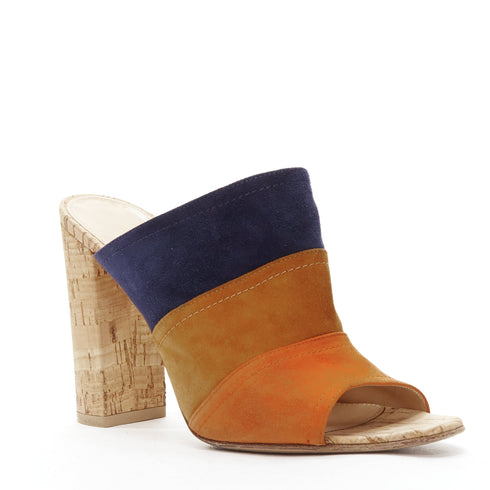Women's Gianvito Rossi suede leather color block cork mules