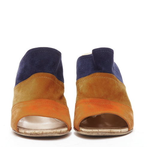 Women's Gianvito Rossi suede leather color block cork mules