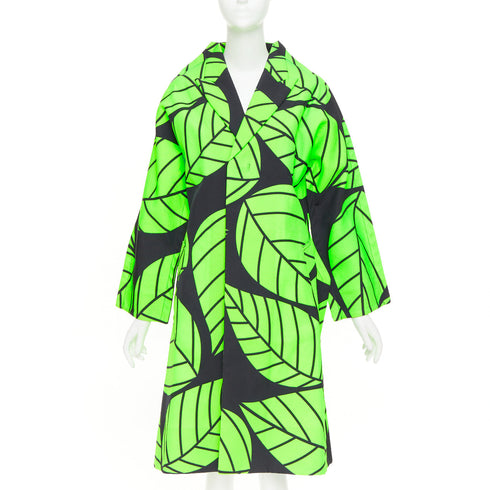 Women's Comme des Garcons leaf print 2D oversized structured canvas coat