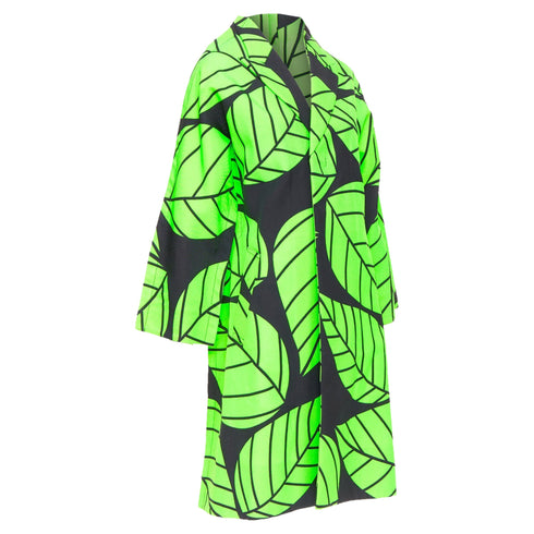Women's Comme des Garcons leaf print 2D oversized structured canvas coat
