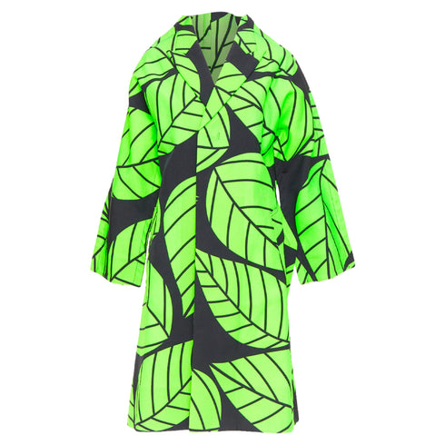 Women's Comme des Garcons leaf print 2D oversized structured canvas coat